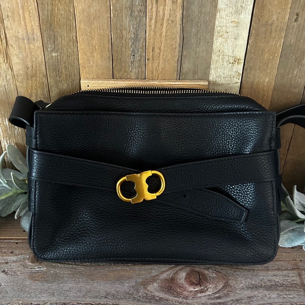 Tory Burch Gemini Link Black Leather Camera Bag